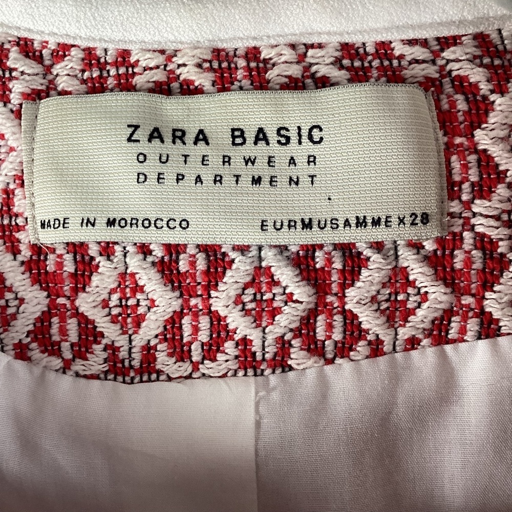 ZARA TWEED CARDIGAN JACKET Red and White Women's Coat Size Medium - Picture 4 of 9